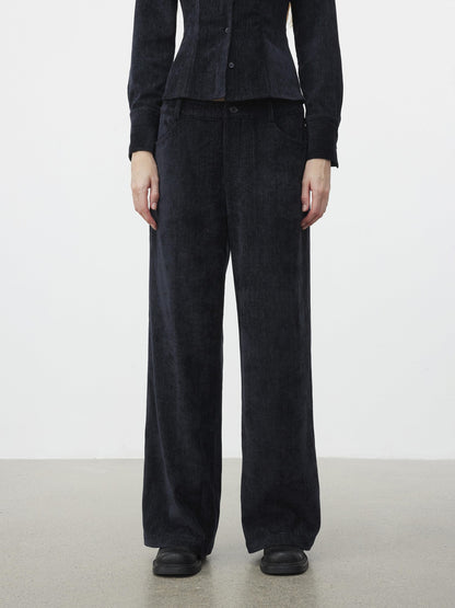 AFTADAWN Corduroy Rib Turn Down Collar Women&