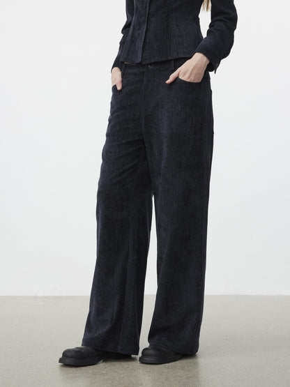 AFTADAWN Corduroy Rib Turn Down Collar Women&