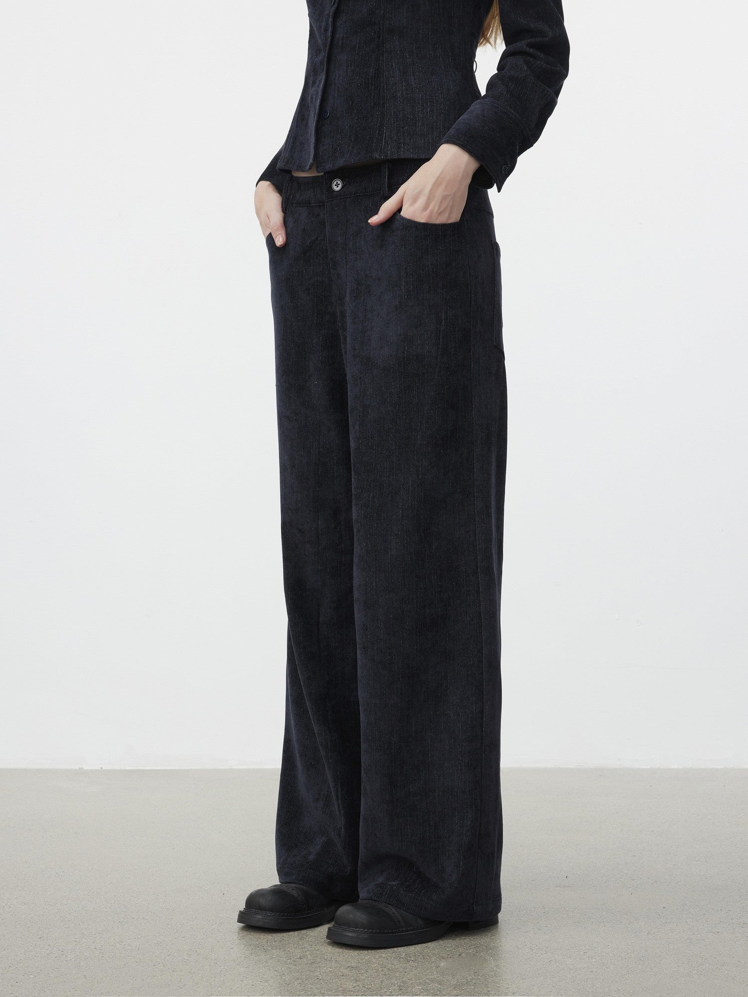 AFTADAWN Corduroy Rib Turn Down Collar Women&