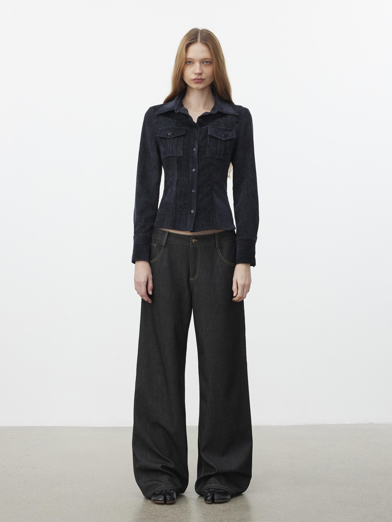 AFTADAWN Corduroy Rib Turn Down Collar Women&