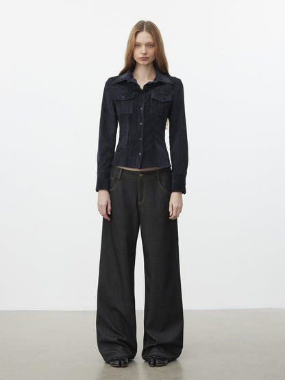 AFTADAWN Corduroy Rib Turn Down Collar Women&