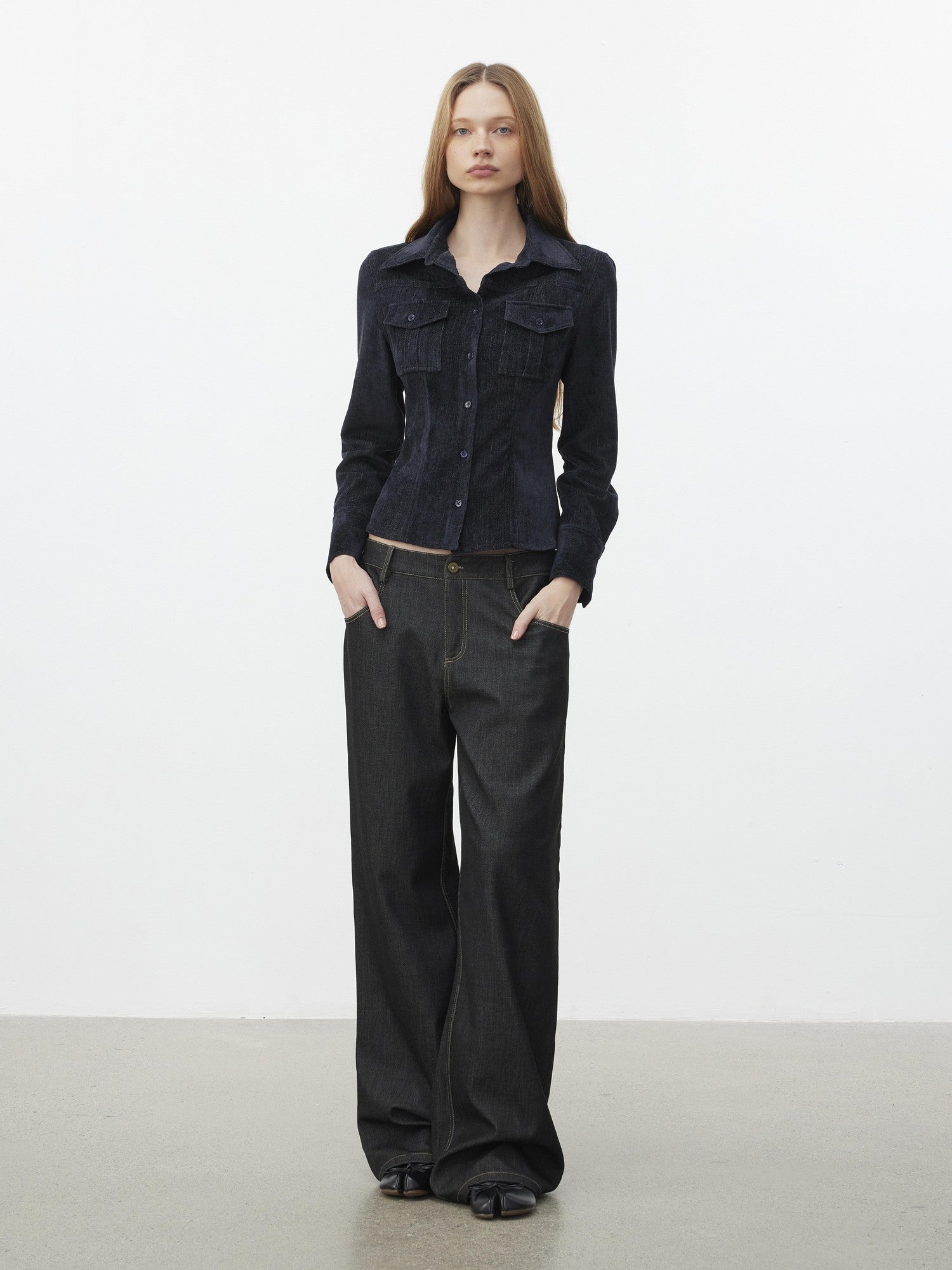 AFTADAWN Corduroy Rib Turn Down Collar Women&