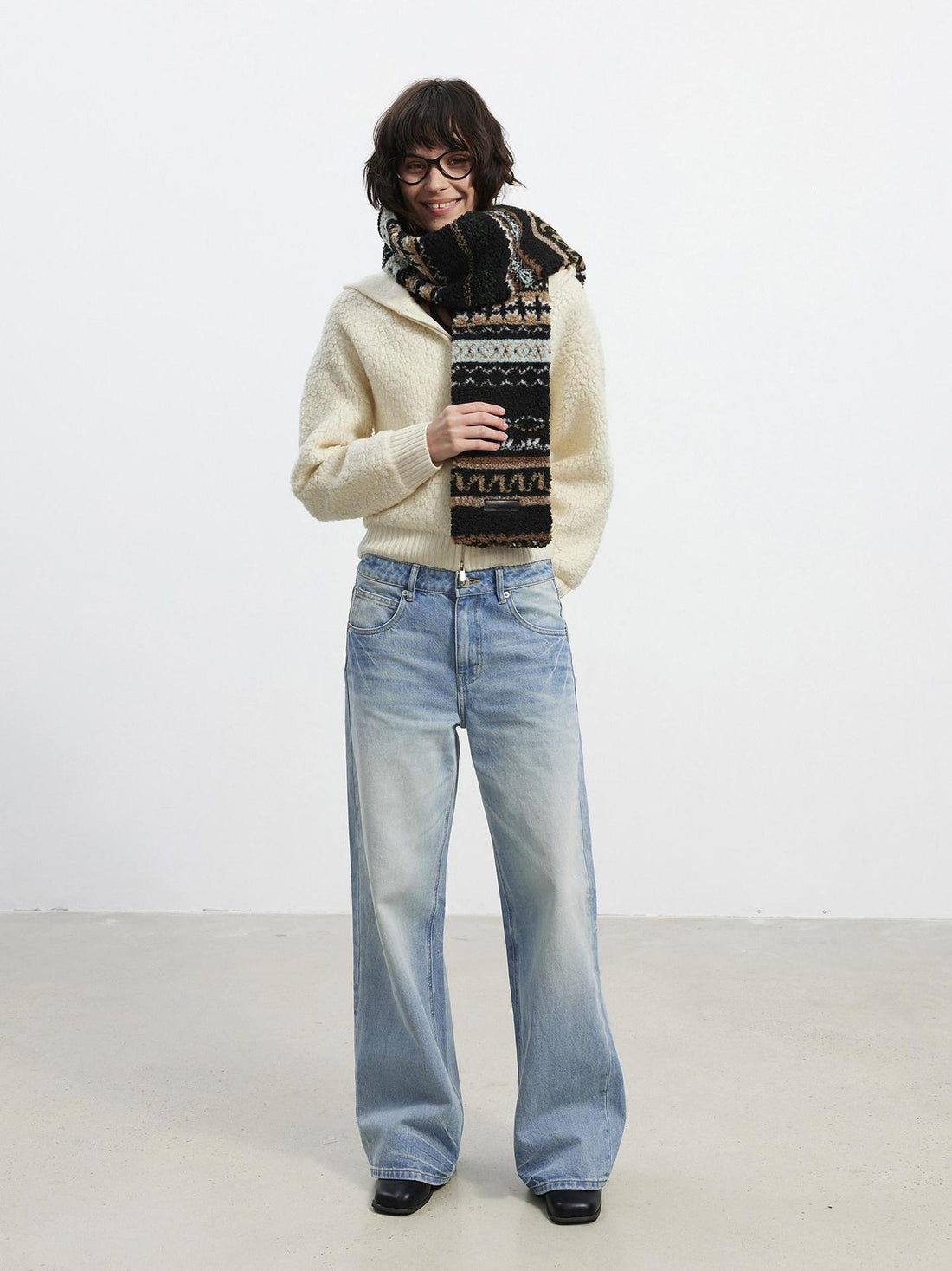 AFTADAWN Cozy Thermal British Geometric Rectangular Unisex Black 100% Polyester Scarf