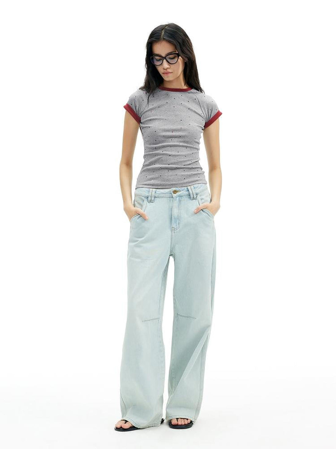 AFTADAWN Cr 1995 Light Blue Washed Wide Leg Trousers With Draped Pleats