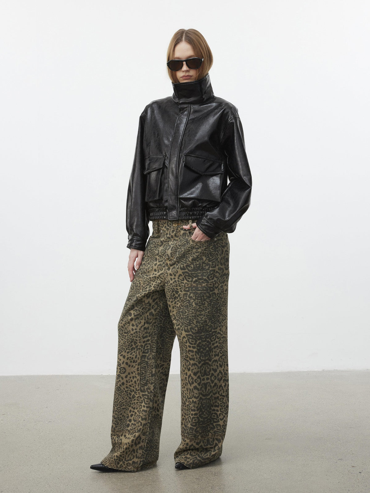AFTADAWN Cracked Texture Moto Quilted Zip Up Women&