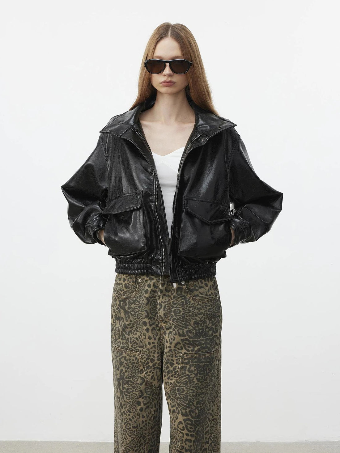 AFTADAWN Cracked Texture Quilted Pu Jacket Jacket