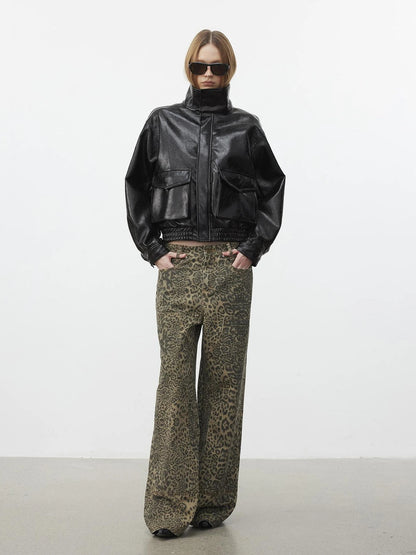 AFTADAWN Cracked Texture Quilted Pu Jacket Jacket