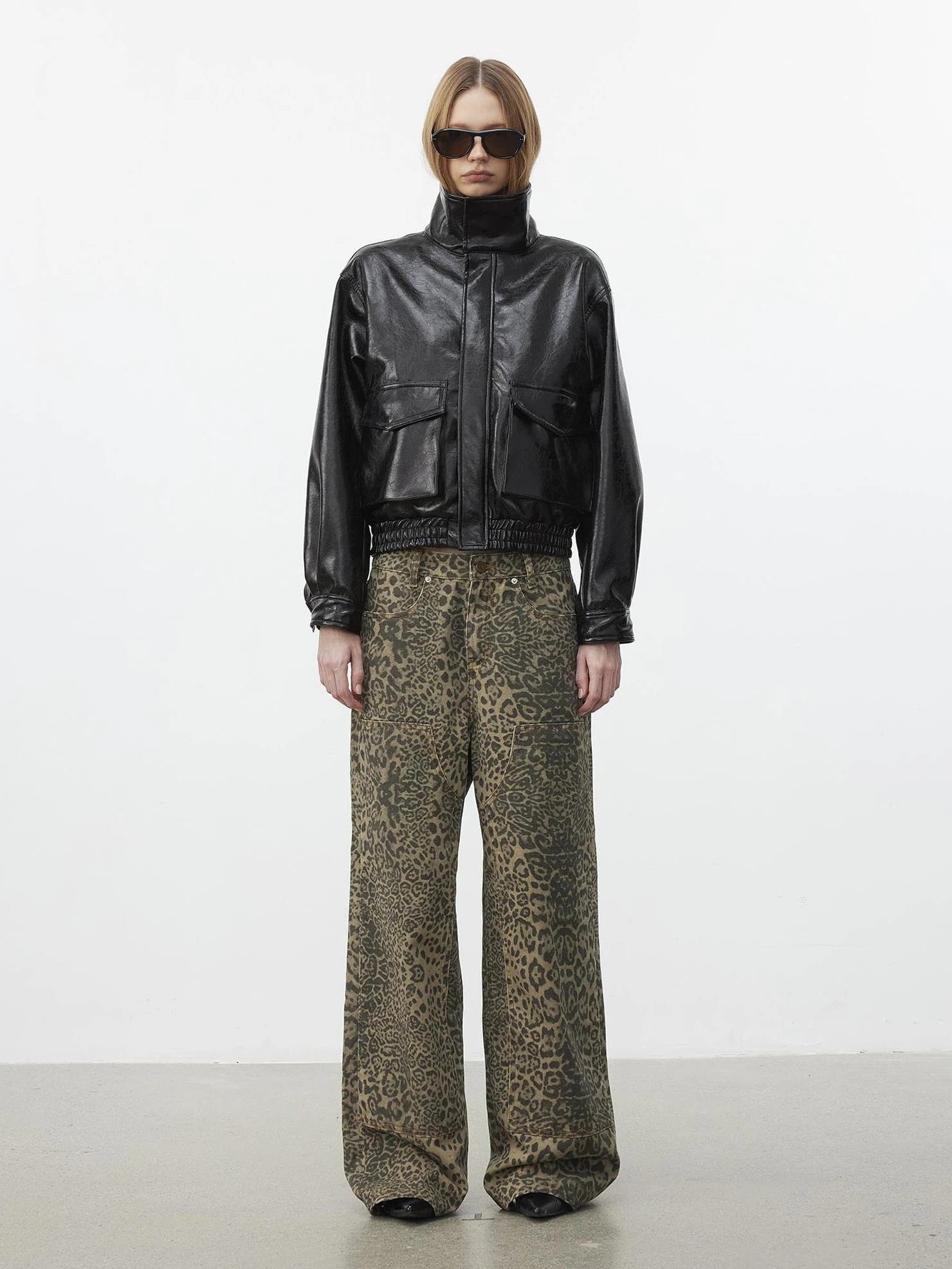 AFTADAWN Cracked Texture Quilted Pu Jacket Jacket