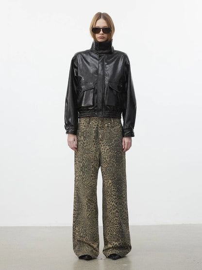 AFTADAWN Cracked Texture Quilted Pu Jacket Jacket