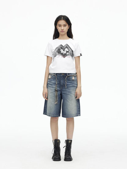 AFTADAWN Creative Printed Crew Neck Slightly Loose Women&