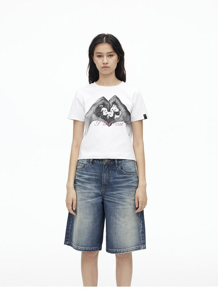 AFTADAWN Creative Printed Crew Neck Slightly Loose Women&