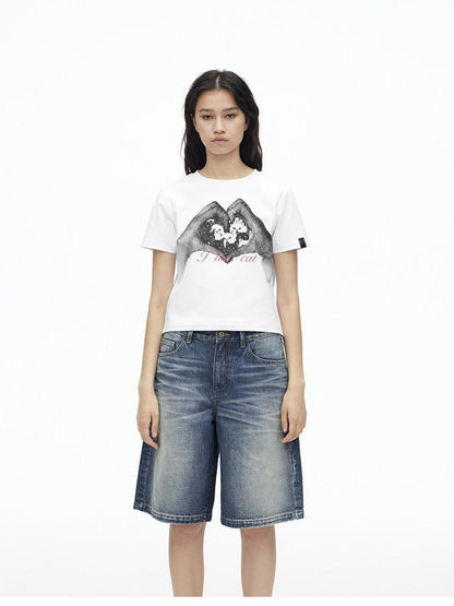 AFTADAWN Creative Printed Crew Neck Slightly Loose Women&