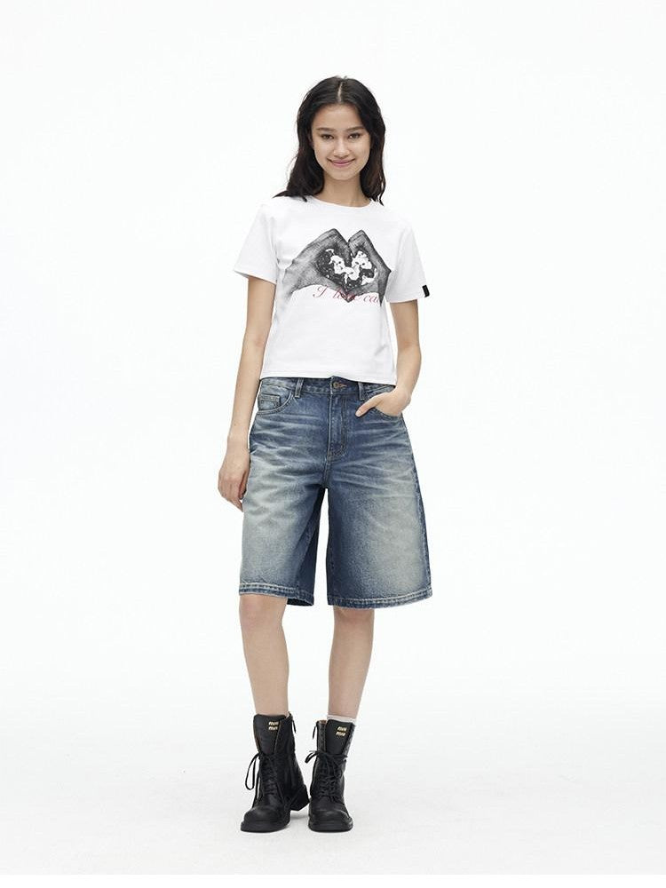 AFTADAWN Creative Printed Crew Neck Slightly Loose Women&