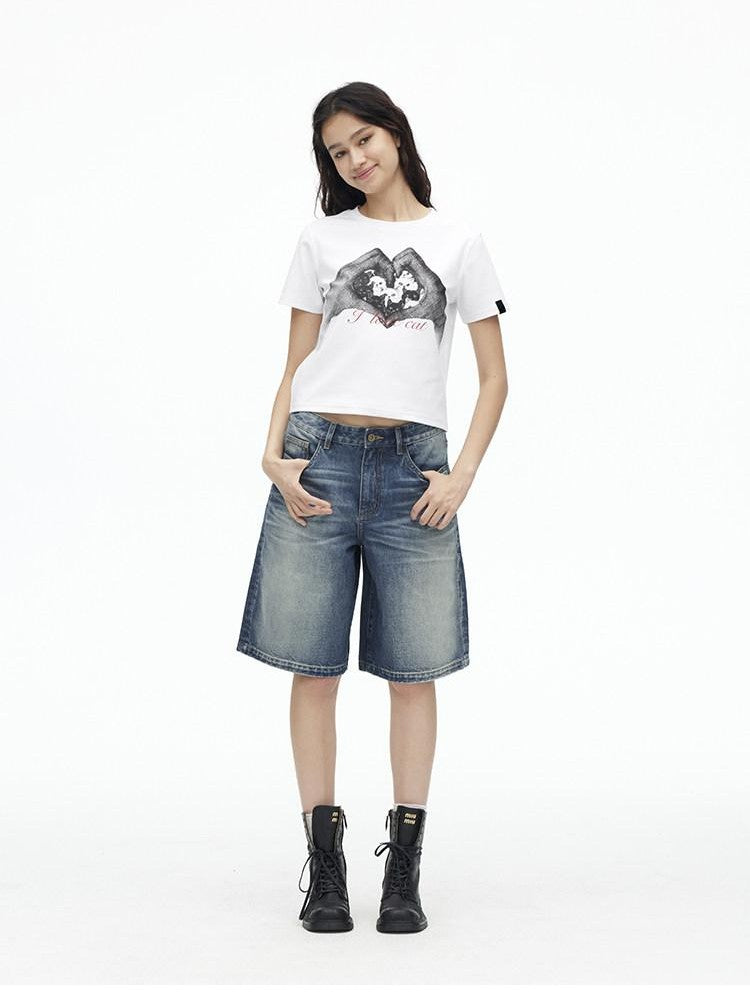 AFTADAWN Creative Printed Crew Neck Slightly Loose Women&