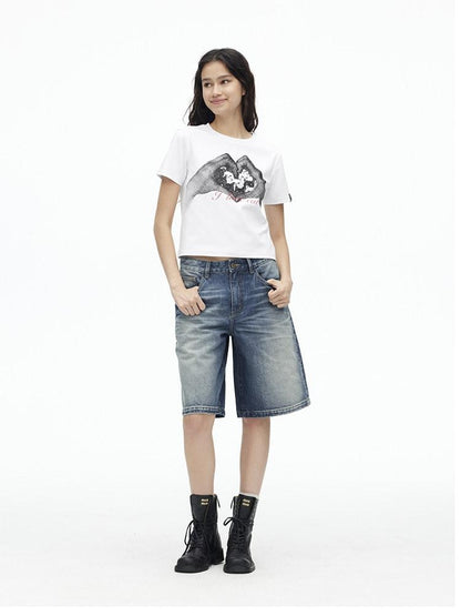 AFTADAWN Creative Printed Crew Neck Slightly Loose Women&