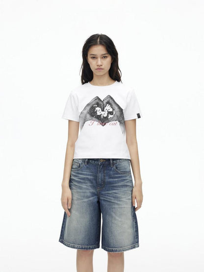 AFTADAWN Creative Printed Crew Neck Slightly Loose Women&