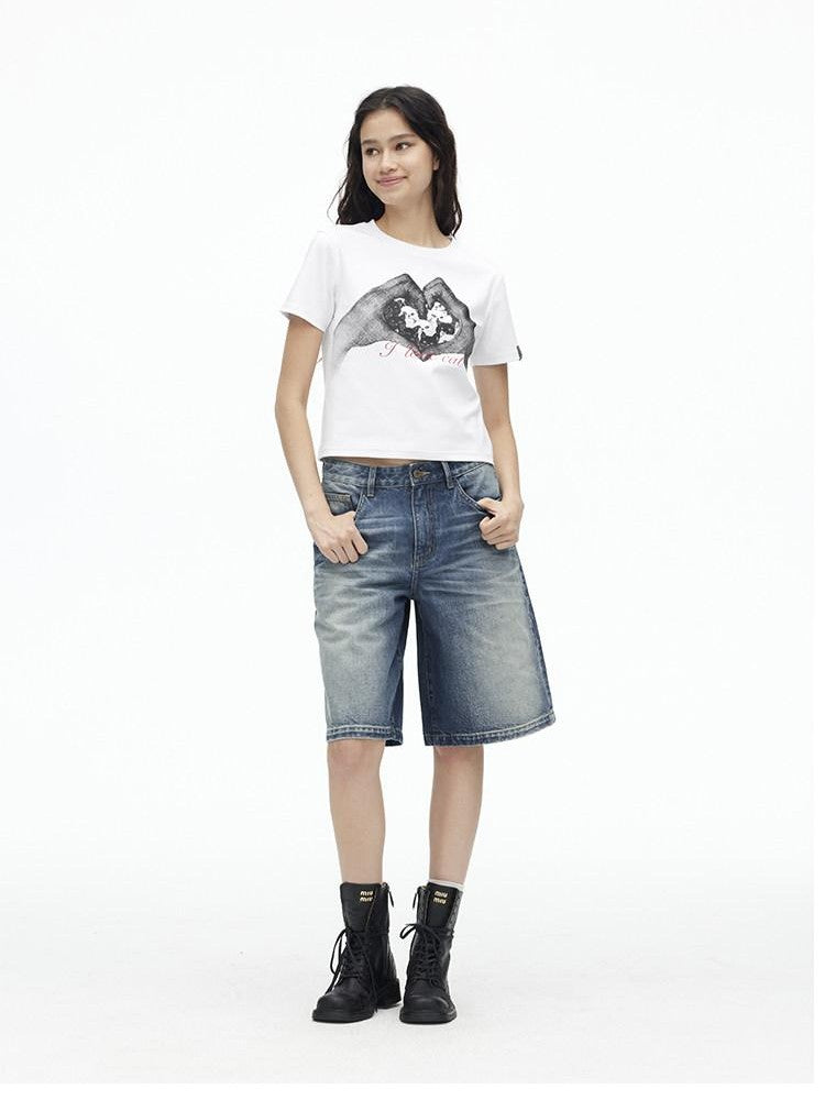 AFTADAWN Creative Printed Crew Neck Slightly Loose Women&