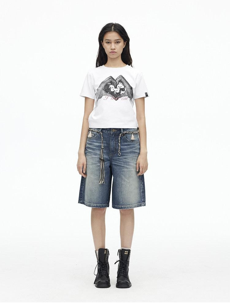 AFTADAWN Creative Printed Crew Neck Slightly Loose Women&