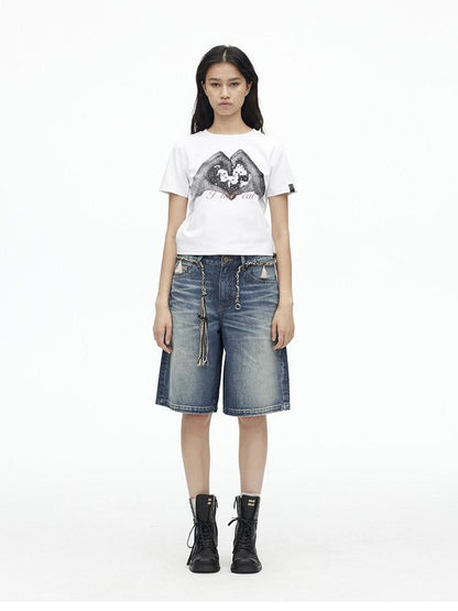 AFTADAWN Creative Printed Crew Neck Slightly Loose Women&