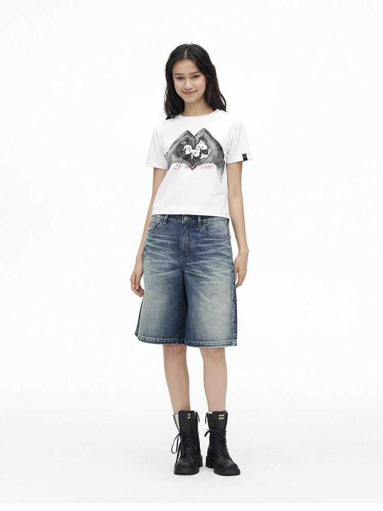 AFTADAWN Creative Printed Crew Neck Slightly Loose Women&
