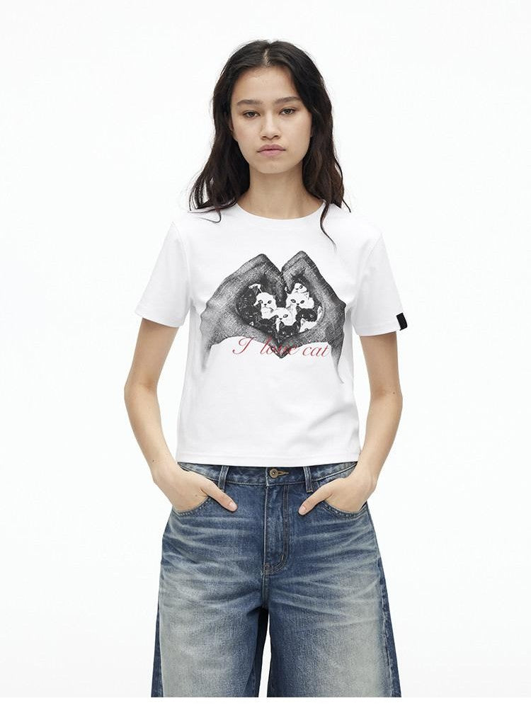 AFTADAWN Creative Printed Crew Neck Slightly Loose Women&