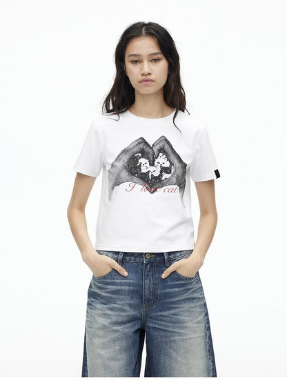 AFTADAWN Creative Printed Crew Neck Slightly Loose Women&