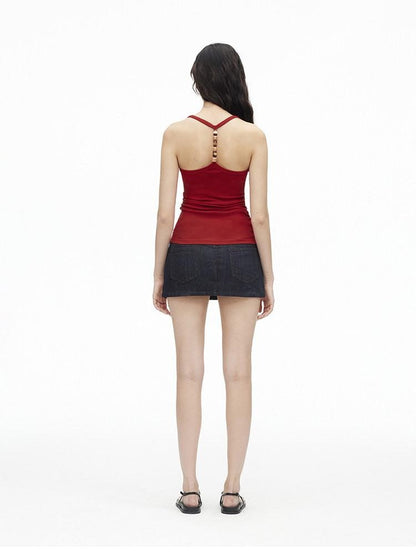 AFTADAWN Cropped Backless Beaded Ruched U Neck Slim Women&