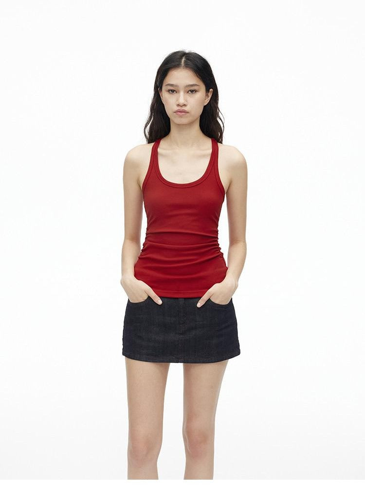 AFTADAWN Cropped Backless Beaded Ruched U Neck Slim Women&