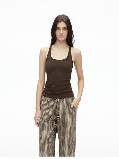 AFTADAWN Cropped Backless Beaded Ruched U Neck Slim Women&