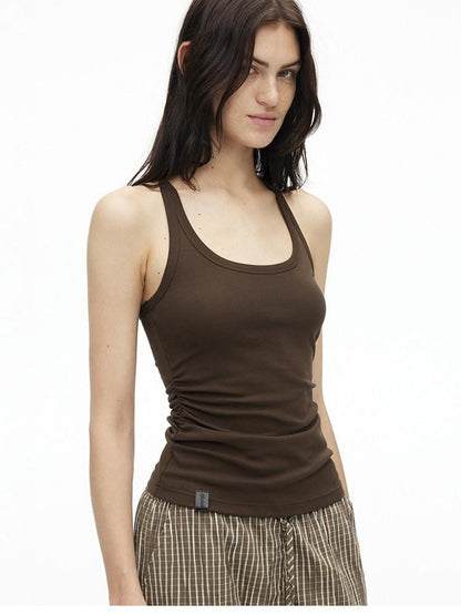 AFTADAWN Cropped Backless Beaded Ruched U Neck Slim Women&