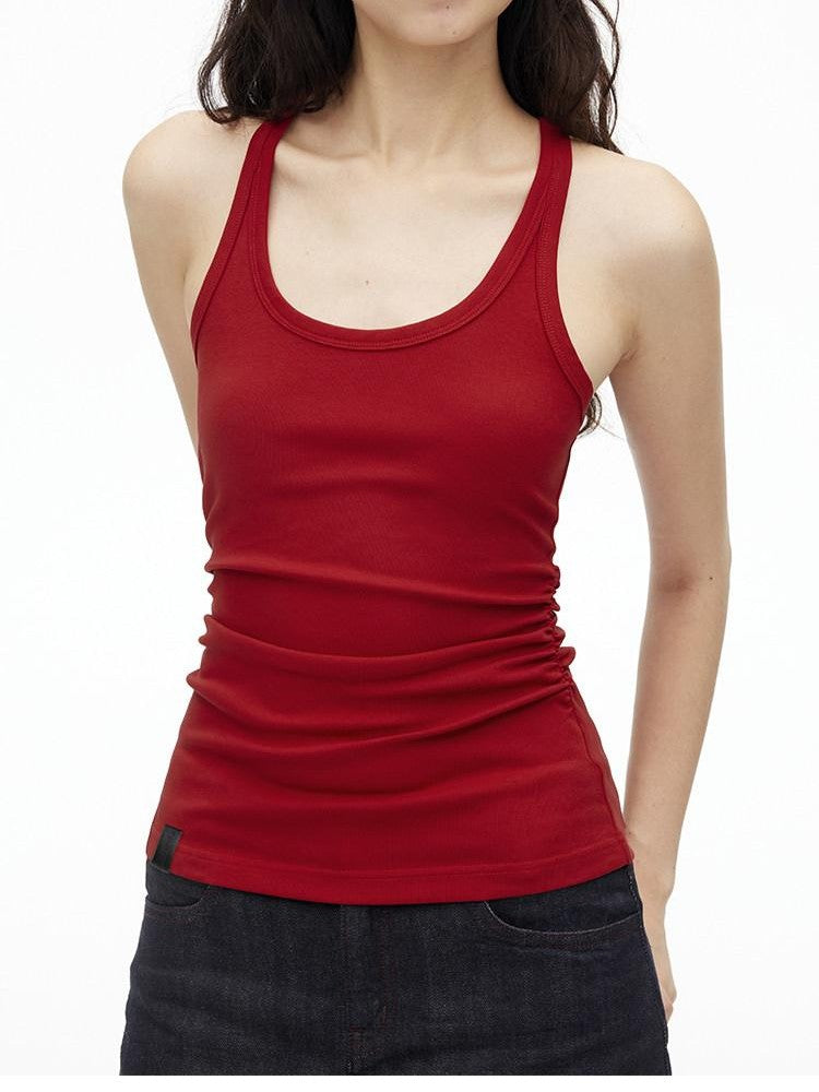 AFTADAWN Cropped Backless Beaded Ruched U Neck Slim Women&