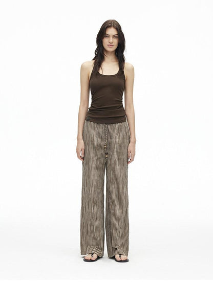 AFTADAWN Cropped Backless Beaded Ruched U Neck Slim Women&