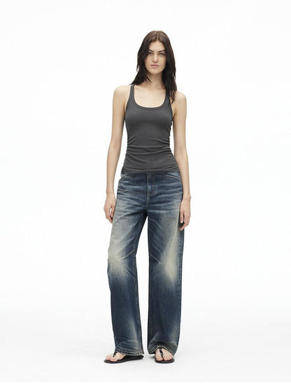 AFTADAWN Cropped Backless Beaded Ruched U Neck Slim Women&