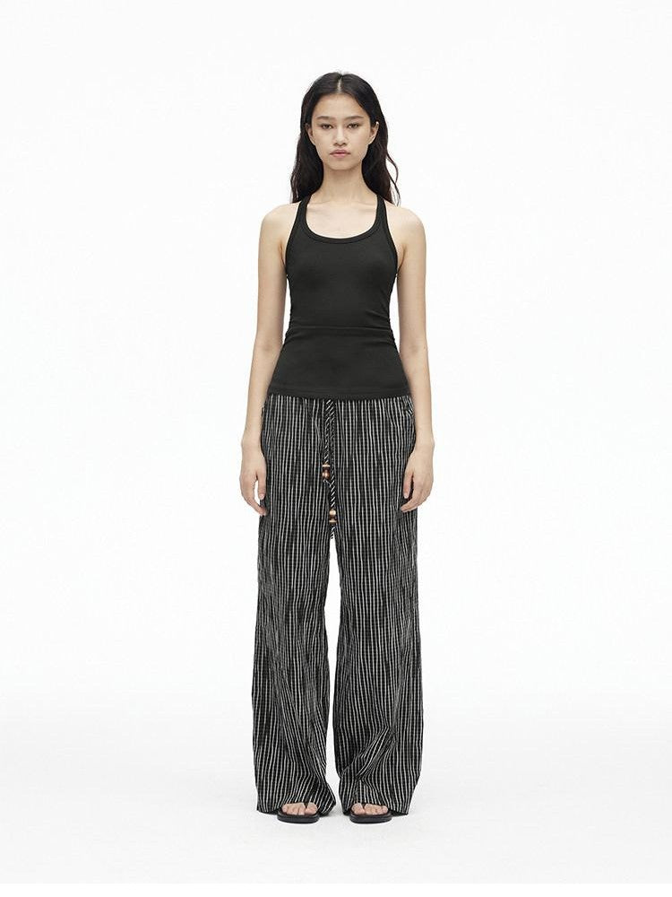 AFTADAWN Cropped Backless Beaded Ruched U Neck Slim Women&