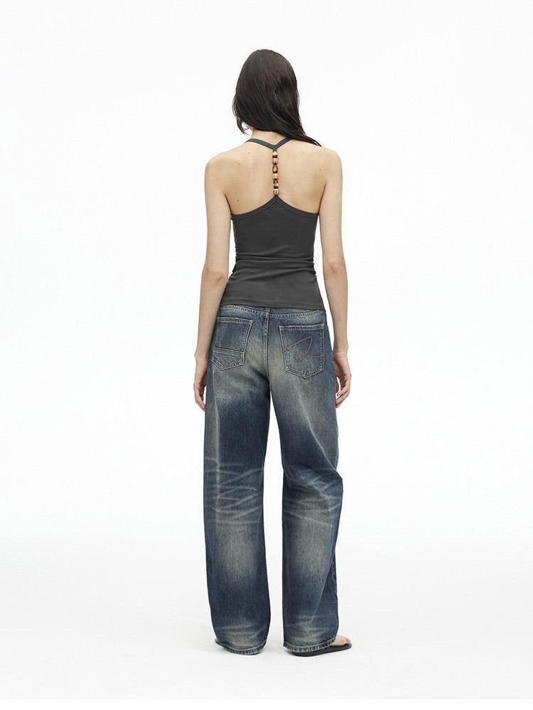 AFTADAWN Cropped Backless Beaded Ruched U Neck Slim Women&