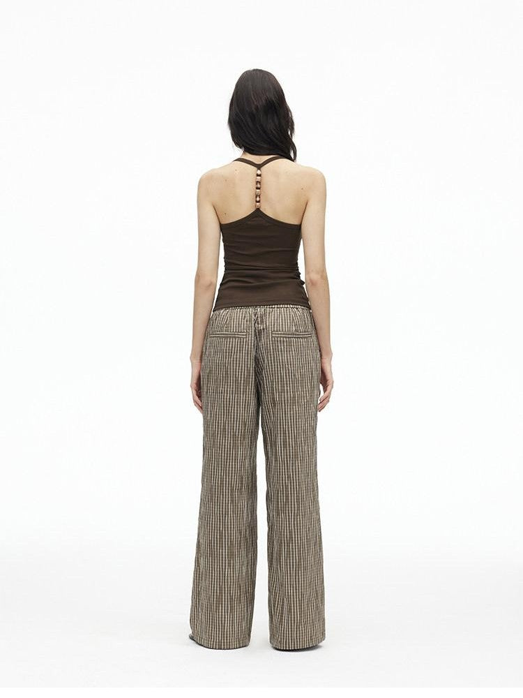 AFTADAWN Cropped Backless Beaded Ruched U Neck Slim Women&