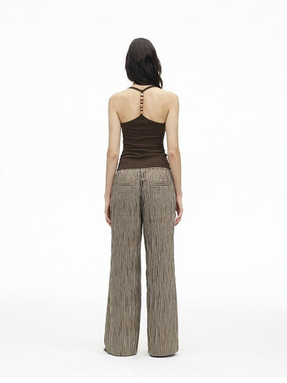 AFTADAWN Cropped Backless Beaded Ruched U Neck Slim Women&