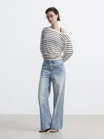 AFTADAWN Cropped Colorblock Stripe Boat Neck Women&