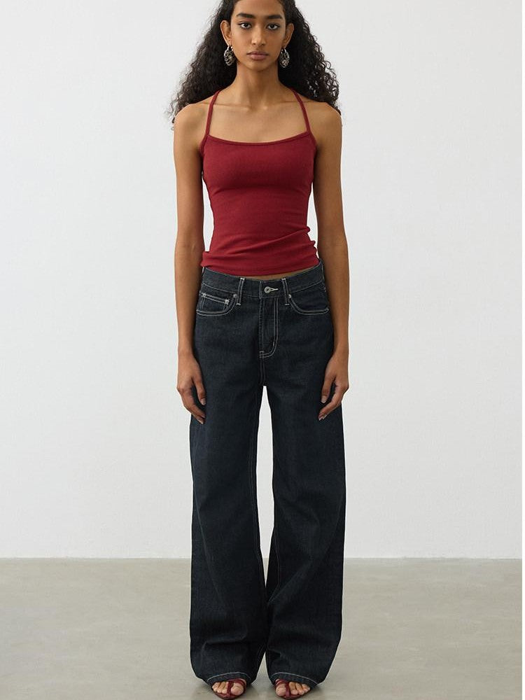 AFTADAWN Cropped Cross Back Beaded Ribbed Slim Women&