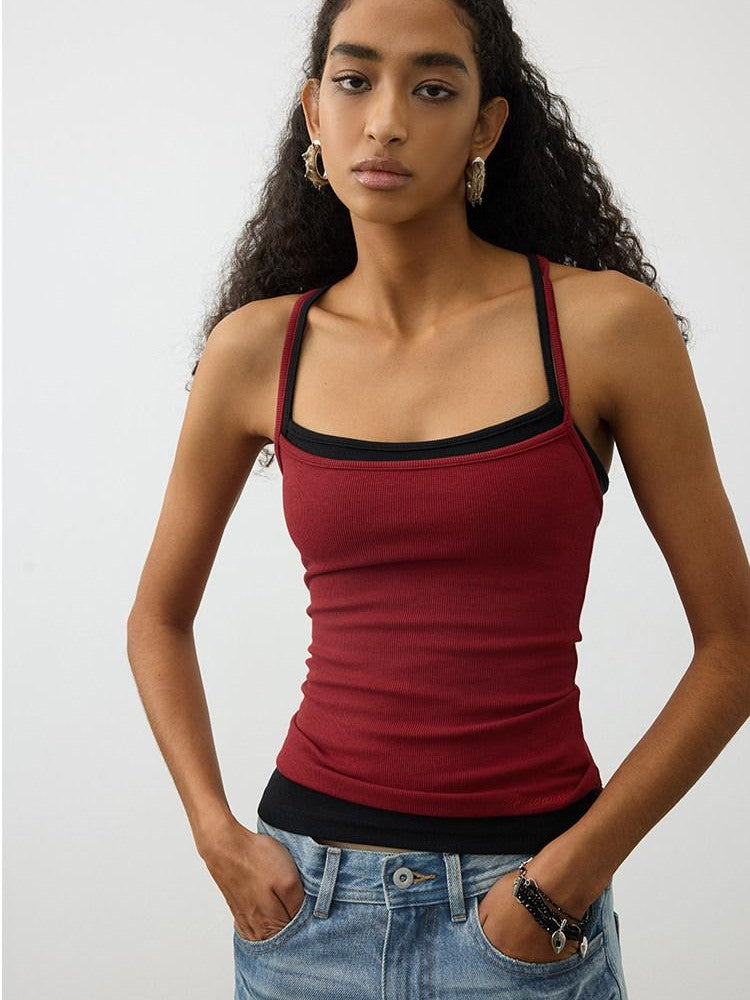 AFTADAWN Cropped Cross Back Beaded Ribbed Slim Women&