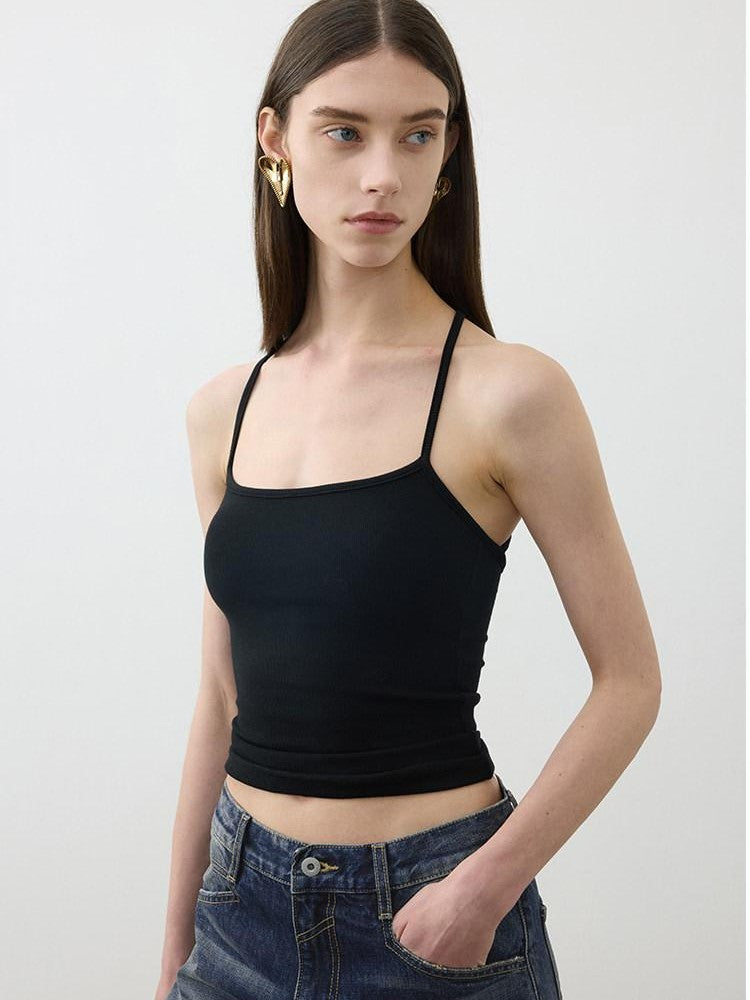 AFTADAWN Cropped Cross Back Beaded Ribbed Slim Women&