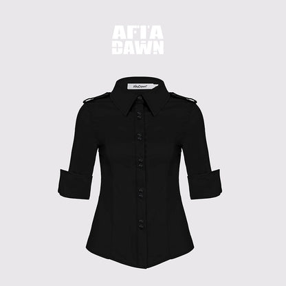 AFTADAWN_Cropped_Embroidered_Polo_Collar_Mid_Sleeve_Waist_Cinched_Women&
