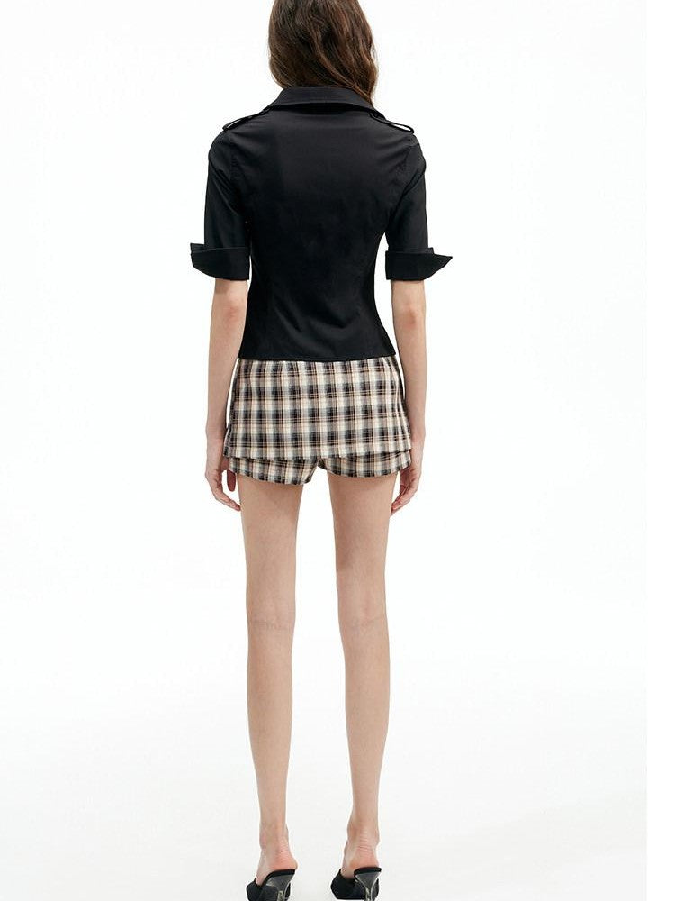 AFTADAWN Cropped Embroidered Polo Collar Mid Sleeve Waist Cinched Women&