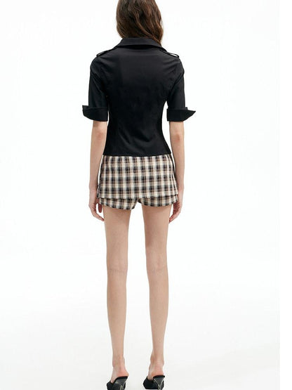 AFTADAWN Cropped Embroidered Polo Collar Mid Sleeve Waist Cinched Women&