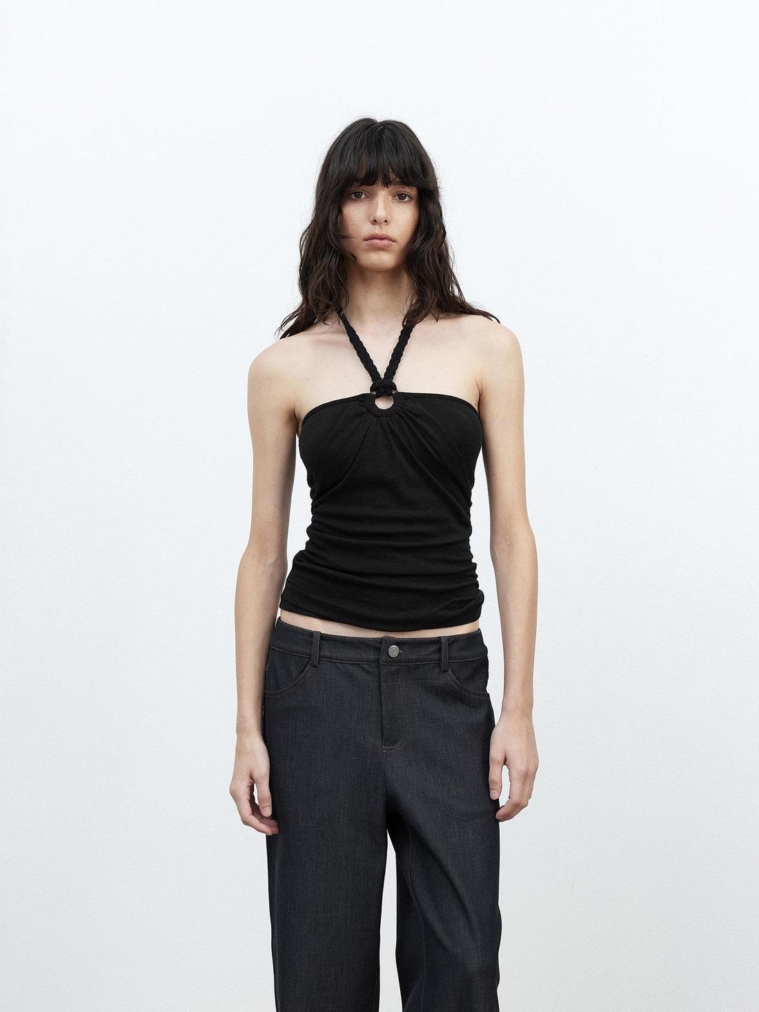 AFTADAWN Cropped Fitted Braided Rope Tie Open Back Women&