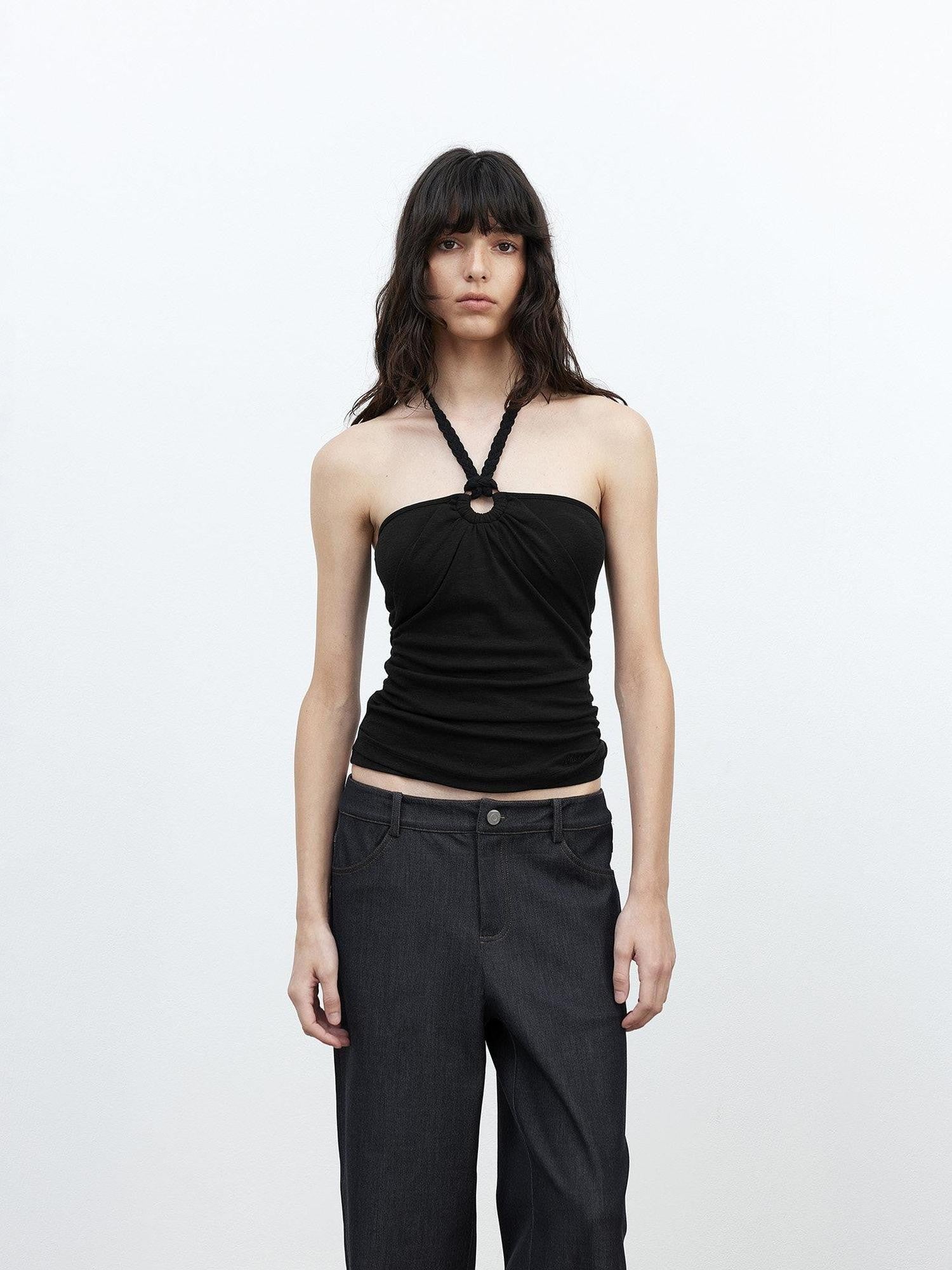 AFTADAWN Cropped Fitted Braided Rope Tie Open Back Women&