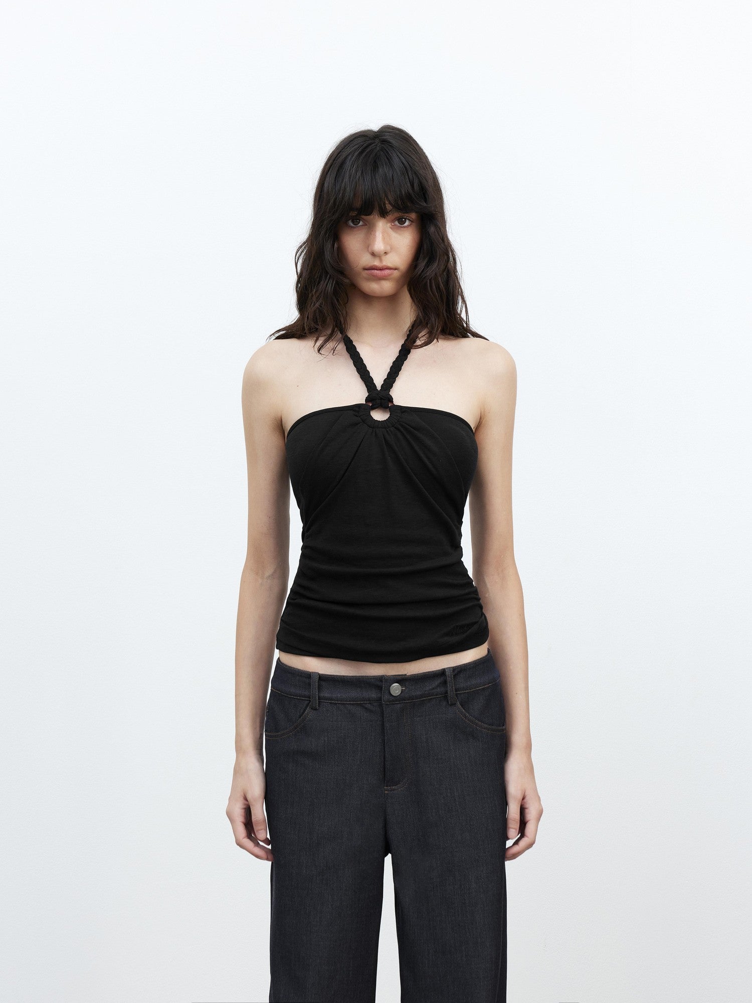 AFTADAWN Cropped Fitted Braided Rope Tie Open Back Women&