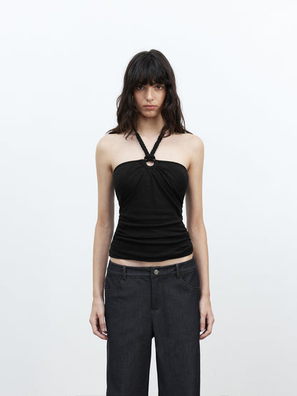 AFTADAWN Cropped Fitted Braided Rope Tie Open Back Women&