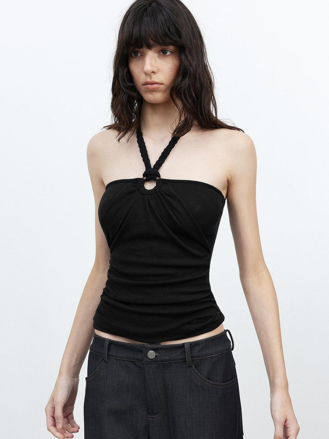 AFTADAWN Cropped Fitted Braided Rope Tie Open Back Women&