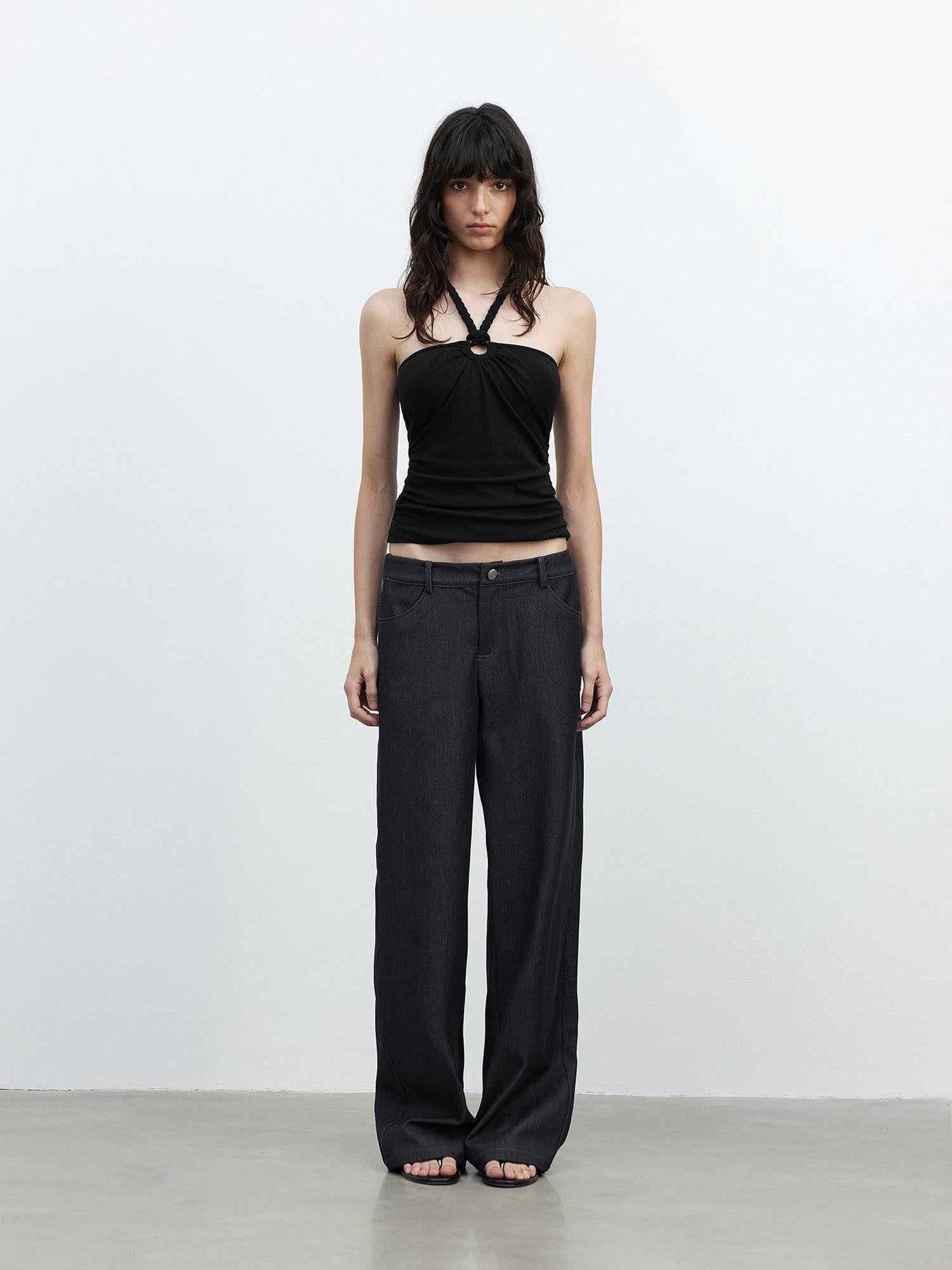 AFTADAWN Cropped Fitted Braided Rope Tie Open Back Women&